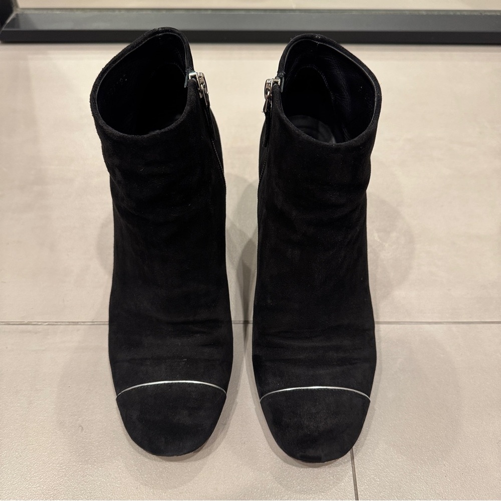 Chanel black suede block heel bootie - 39